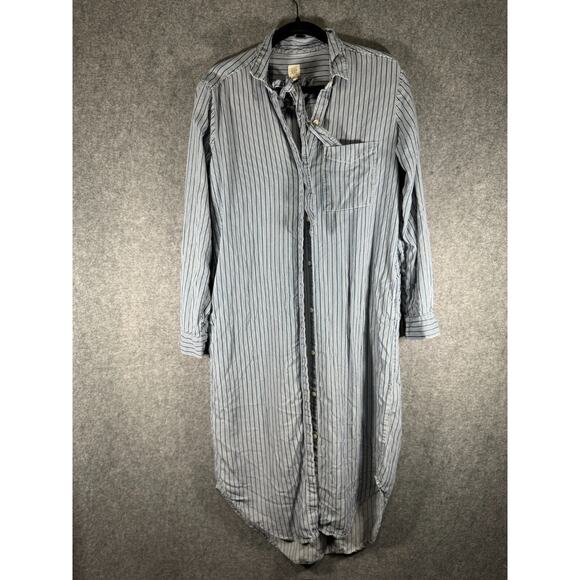 Gap Shirt Dress Women Small Long Sleeve Blue Striped Midi Coastal Vacation Summe - Picture 1 of 8
